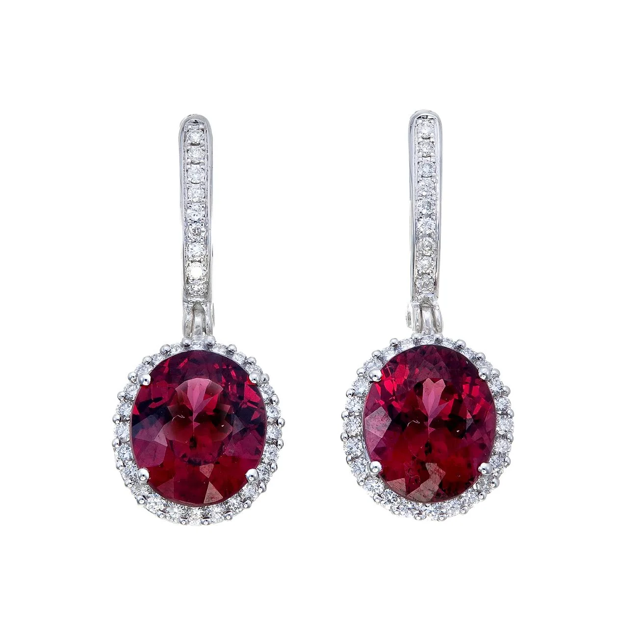 Rhodolite garnet and diamond earrings in gold